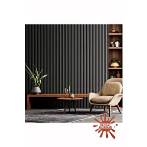 50x280cm Cide Si̇yah Akustik Duvar Paneli 3mm Keçe Ve 8mm Mdflam Salon Ofis Duvar Çıtası Lambiri