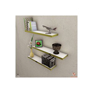 Beyaz Gold Uçan Duvar Rafı 3 Lü Set Gizli Raf 50-50-50