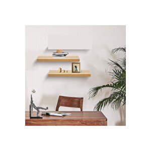 Meşe Duvar Rafı 2 Li Set Gizli Raf