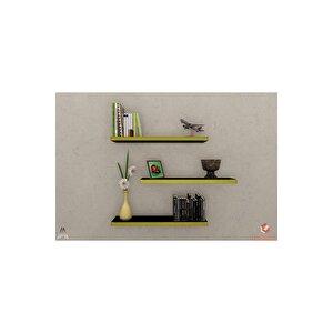 Siyah Gold Uçan Duvar Rafı 3 Lü Set Gizli Raf 50-50-50