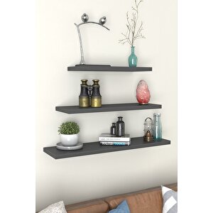 Antrasit Duvar Rafı 3 Lü Set Gizli Raf Uçan Raf Yüzen Raf Kitaplık (50-40-30)