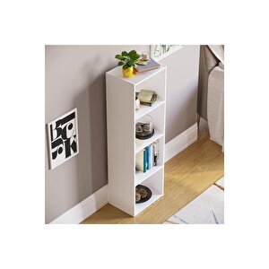 Beyaz 4 Raflı Kitaplık Ofis Ev Dosya Kitap Dolabı Kitap Rafı
