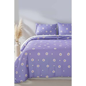 Mor Papatya Çift Kişilik Nevresim Takımı Pamuklu
