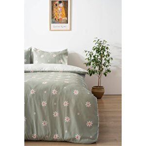 Minimal Yeşil Papatya Tek Kişilik Nevresim Takımı Pamuklu