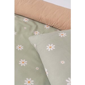 Minimal Yeşil Papatya Tek Kişilik Nevresim Takımı Pamuklu