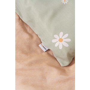 Minimal Yeşil Papatya Tek Kişilik Nevresim Takımı Pamuklu