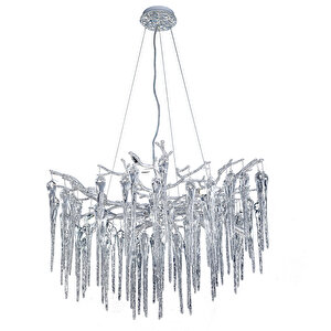 Laura 80'lık Krom Kristal Taşlı Modern Tasarım Su Damlası Taşlı Salon Avize