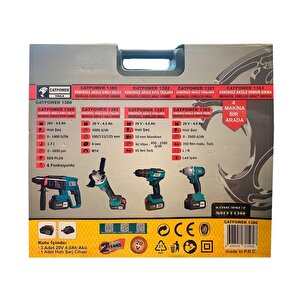 Catpower 1380 Kömürsüz 20v 4.0ah 3 Akülü 4’lü Set - Kırıcı Delici - Avuç Taşlama - Darbeli Vidalama - Somun Sıkma