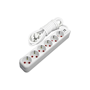 Ay-ka Altılı Topraklı Grup Priz /  2xusb'li - 5 Metre