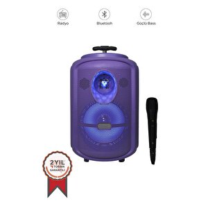 Torima Kts-2111 Mor Rgb Ledli Mikrofonlu Tekerlekli Bluetooth Hoparlör Speaker Mor