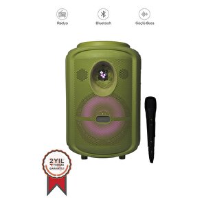 Torima Kts-2111 Yeşil Rgb Ledli Mikrofonlu Tekerlekli Bluetooth Hoparlör Speaker Yeşil