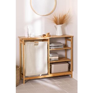Bambu 3 Raflı 1 Bölmeli Kirli Sepetli Banyo Düzenleyici Çamaşır Sepeti Organizer Db-0008