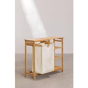 Digithome Bambu 3 Raflı 1 Bölmeli Kirli Sepetli Banyo Düzenleyici Çamaşır Sepeti Organizer Db-0008