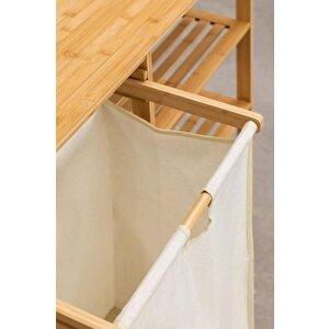 Digithome Bambu 3 Raflı 1 Bölmeli Kirli Sepetli Banyo Düzenleyici Çamaşır Sepeti Organizer Db-0008