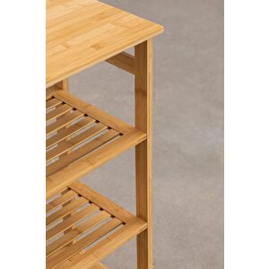 Digithome Bambu 3 Raflı 1 Bölmeli Kirli Sepetli Banyo Düzenleyici Çamaşır Sepeti Organizer Db-0008