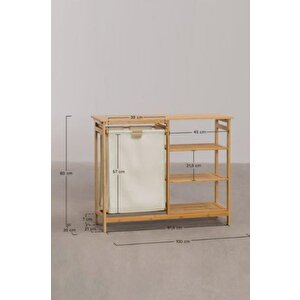 Digithome Bambu 3 Raflı 1 Bölmeli Kirli Sepetli Banyo Düzenleyici Çamaşır Sepeti Organizer Db-0008