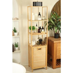 Bambu Kirli Sepetli 4 Raflı Çok Amaçlı Banyo Düzenleyici Çamaşır Sepeti Organizer Db-0009
