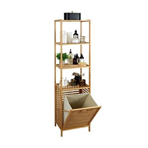 Bambu Kirli Sepetli 4 Raflı Çok Amaçlı Banyo Düzenleyici Çamaşır Sepeti Organizer Db-0009