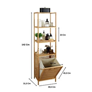 Digithome Bambu Kirli Sepetli 4 Raflı Çok Amaçlı Banyo Düzenleyici Çamaşır Sepeti Organizer Db-0009
