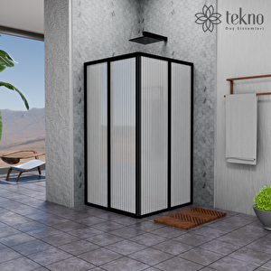 Si̇yah Kare Plasti̇k Mi̇ka Şerit Desen Duşakabi̇n  H:180 100x100 cm