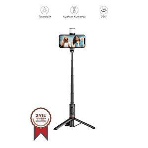 Torima Q12s Siyah Uzaktan Kumandalı Kablosuz Led Işıklı Selfie Çubuğu Tripod