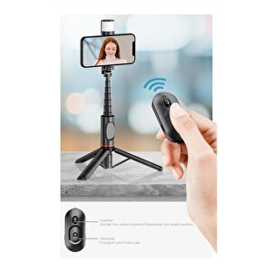 Torima Q12s Siyah Uzaktan Kumandalı Kablosuz Led Işıklı Selfie Çubuğu Tripod
