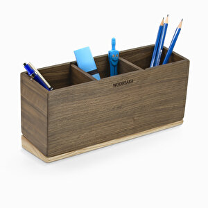 Meru - Üç Bölümlü Eğimli Kalemlik - 80mm X 240mm X 110mm - Woodsaka