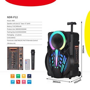 Torima Ndr-p12 Mikrofonlu Kumandalı Rgb Ledli Taşınabilir Tekerlekli Bluetooth Hoparlör