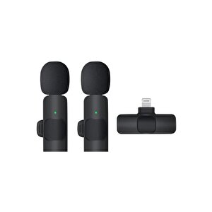 2 Adet Kablosuz Yaka Mikrofonu Lightning 2'li Mini Mikrofon K9