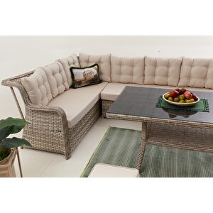 Vivaldi Rattan Bahçe Balkon  Köşe Takımı Krem