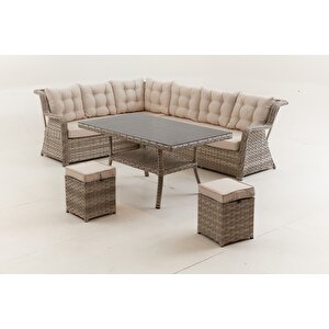 Vivaldi Rattan Bahçe Balkon  Köşe Takımı Krem
