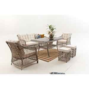 Calista Rattan Bahçe Balkon Oturma Grubu - Krem