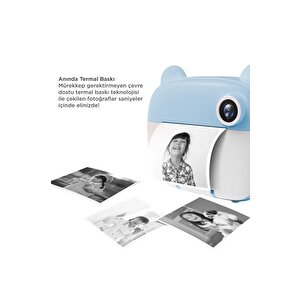 Dijital Fotoğraf Makinesi Çocuk Termal Resim Kağıt Baskılı Yazıcı Kamera Makinesi Cmr14 Mavi
