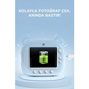Dijital Fotoğraf Makinesi Çocuk Termal Resim Kağıt Baskılı Yazıcı Kamera Makinesi Cmr14 Mavi