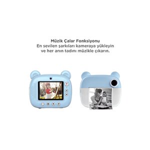 Dijital Fotoğraf Makinesi Çocuk Termal Resim Kağıt Baskılı Yazıcı Kamera Makinesi Cmr14 Mavi