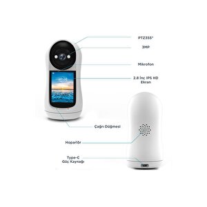 Torima Cmr17 Monitörlü Smart Ip Full Hd 360° Akıllı Güvenlik Kamerası Hareket Algılama Bebek Kamerası