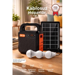 Torima Kamp Hoparlörü Güneş Enerjili Panelli Fenerli Bluetooth Hoparlör Ysf200 Siyah
