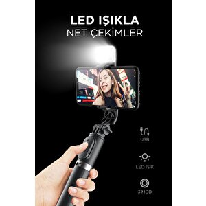 Torima Q02s Çok Amaçlı Tripod Kumandalı Işıklı Selfie Çubuğu Siyah