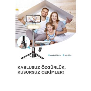L15 Siyah Led Işıklı Selfie Çubuğu Kablosuz Tripot Selfie Monopod Selfie Stick