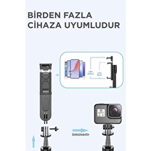 L15 Siyah Led Işıklı Selfie Çubuğu Kablosuz Tripot Selfie Monopod Selfie Stick