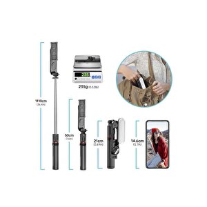 L15 Siyah Led Işıklı Selfie Çubuğu Kablosuz Tripot Selfie Monopod Selfie Stick