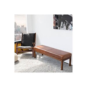 Doğal Ahşap Gerçek Deri Bench