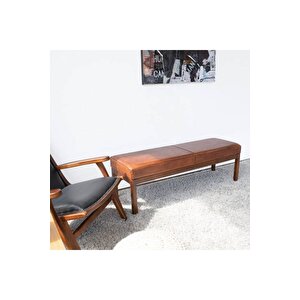 Doğal Ahşap Gerçek Deri Bench