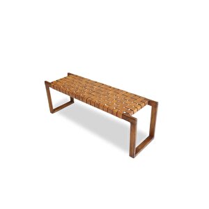 Doğal Ahşap Gerçek Deri Bench