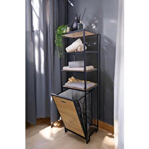 Digithome Metal Kirli Sepetli 4 Raflı Çok Amaçlı Banyo Düzenleyici Raf Organizer Siyah/atlantik Çam – Mrs-009 c1-1-369