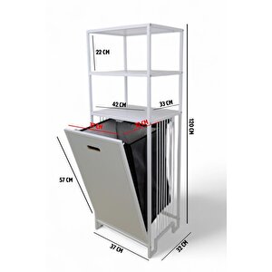 Digithome Metal Kirli Sepetli 3 Raflı Çok Amaçlı Banyo Düzenleyici Raf Organizer Beyaz/beyaz – Mrs-013 c1-1-369