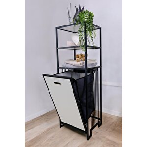Metal Kirli Sepetli 3 Raflı Çok Amaçlı Banyo Düzenleyici Raf Organizer Siyah/beyaz – Mrs-012 c1-1-369