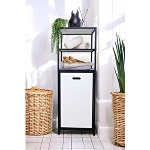 Metal Kirli Sepetli 3 Raflı Çok Amaçlı Banyo Düzenleyici Raf Organizer Siyah/beyaz – Mrs-012 c1-1-369