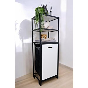 Metal Kirli Sepetli 3 Raflı Çok Amaçlı Banyo Düzenleyici Raf Organizer Siyah/beyaz – Mrs-012 c1-1-369