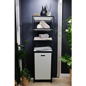 Metal Kirli Sepetli 4 Raflı Çok Amaçlı Banyo Düzenleyici Raf Organizer Siyah/beyaz – Mrs-014 c1-1-369
